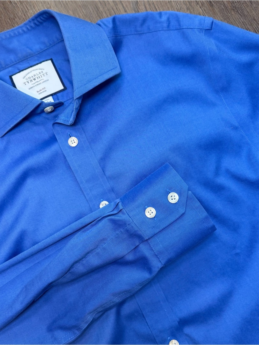 Charles Tyrwhitt Mens 15/33 Blue Slim Non-Iron Dress Shirt Button Up Cotton M